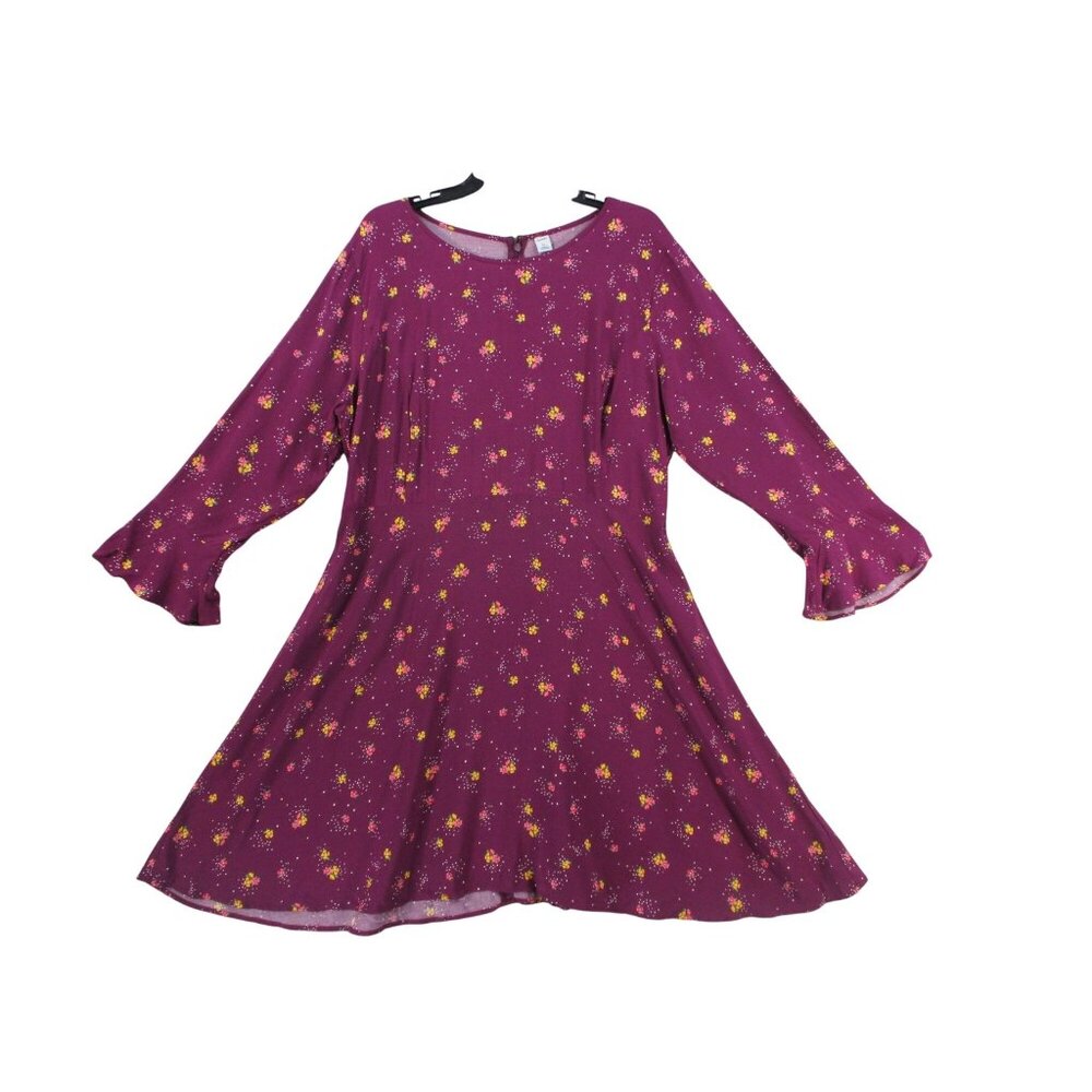 Old Navy Womens Floral Print Dress Purple Smocking Aline Dress size XL